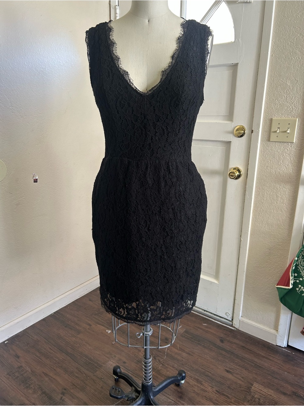 Babaton Black Lace V-Neck Mini Dress